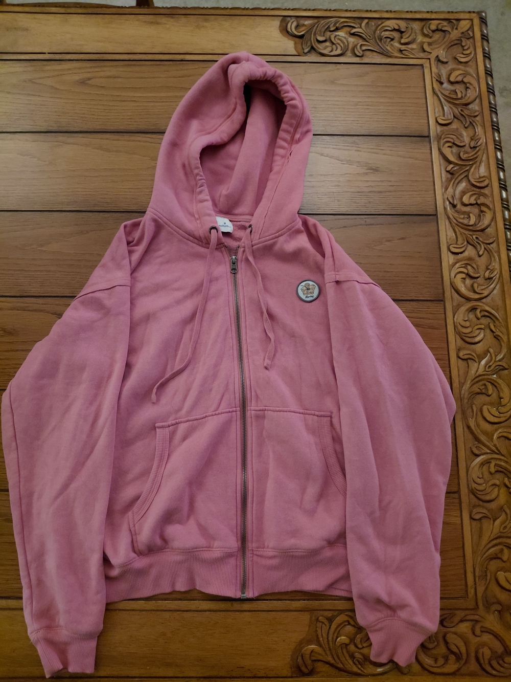 Hurley Pink Full Zip Hoodie Fleece Cotton Blend Women's M Hooded Pockets